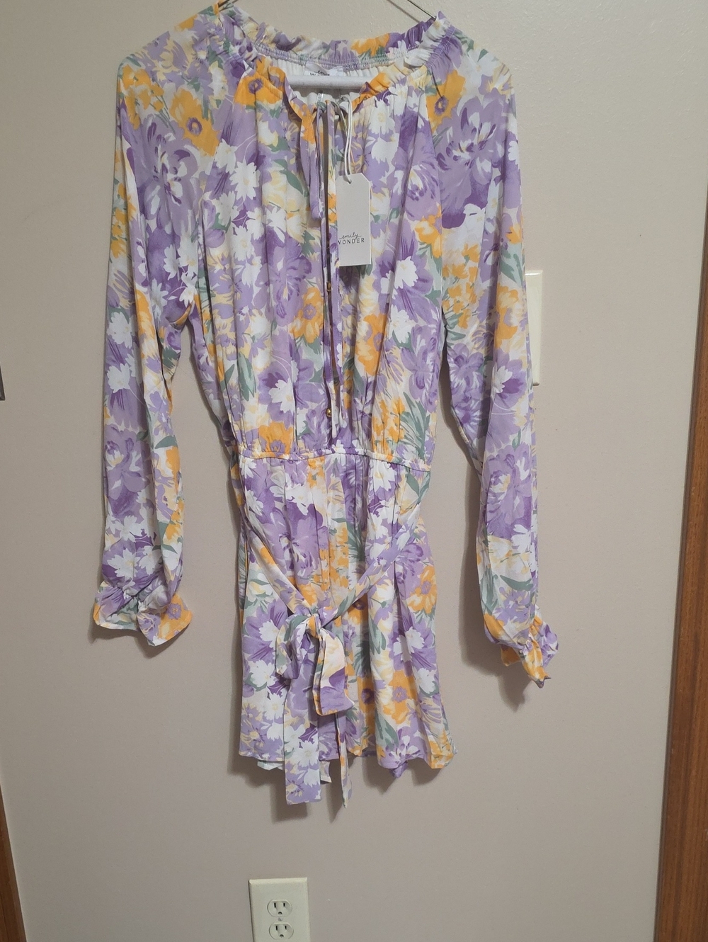 Romantic Floral Long-Sleeve Romper in Lavender & Yellow